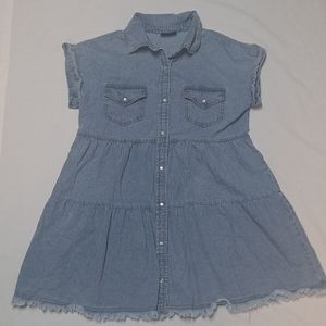 Vici Pearl Snap Light Washed Coastal Cowgirl Chambray Shirt Dress